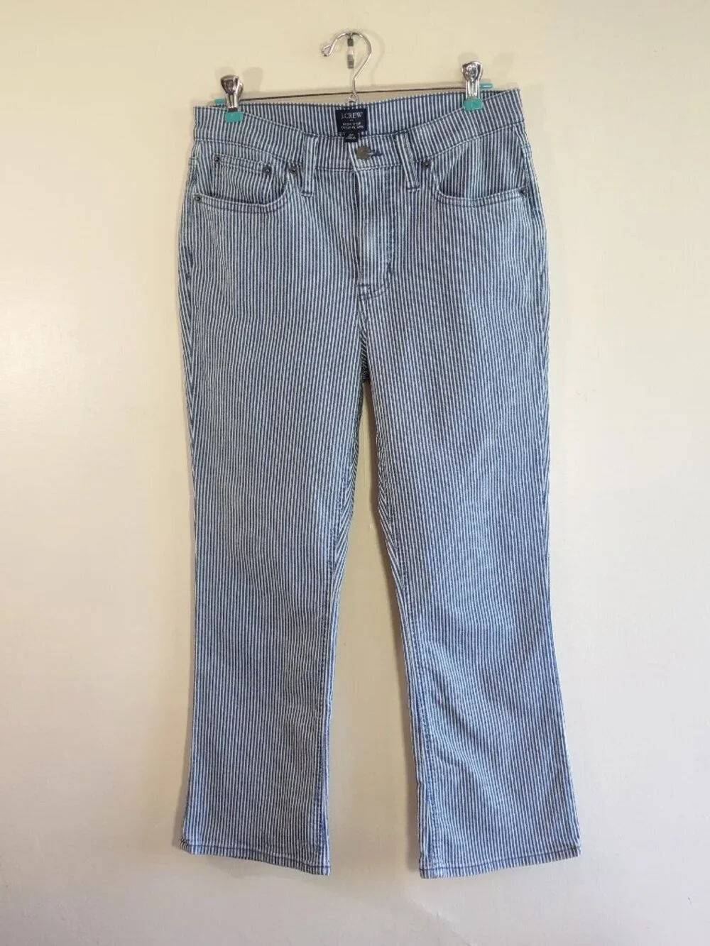 J. Crew High-Rise Crop Flare Jeans Size 28  Boho  Stripe Denim Indie Preppy